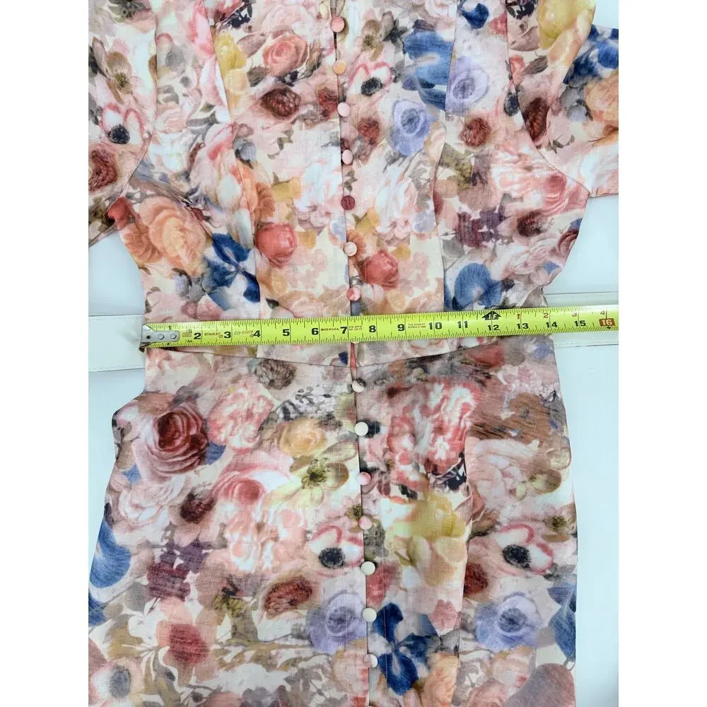 Commense Balloon Sleeve Floral Belted Midi Dress Mock Neck Pink Size Small NWT - Picture 9 of 9